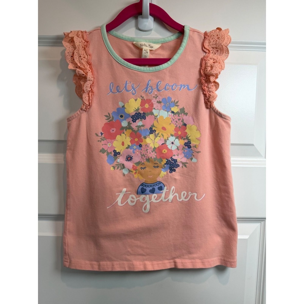 21. Matilda Jane Girls Peach Lets Bloom Together Floral Eyelet Ruffle Tank 10